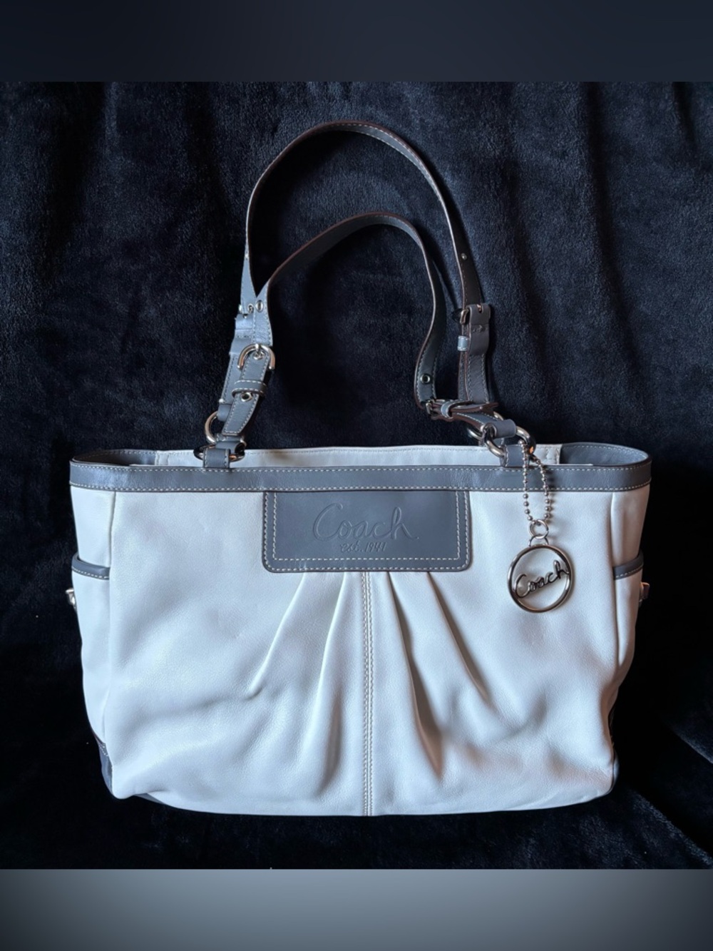 Coach Ashley Pleated Shoulder Bag Ivory Gray F13759 EUC